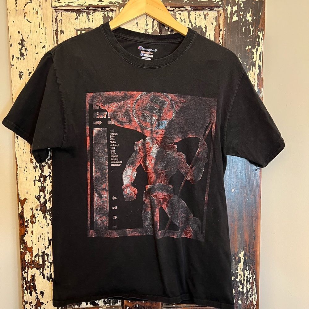 Men’s very Distressed Champion Logic Joey Badass Everybody’s Tour T-shirt. M.